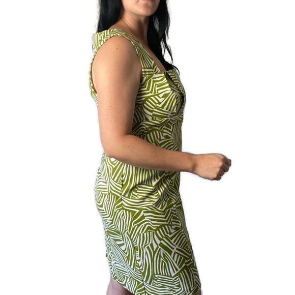 Vintage 90’s Y2K Chartreuse Green Abstract Sheath Dress Size 14 - Picture 3 of 7